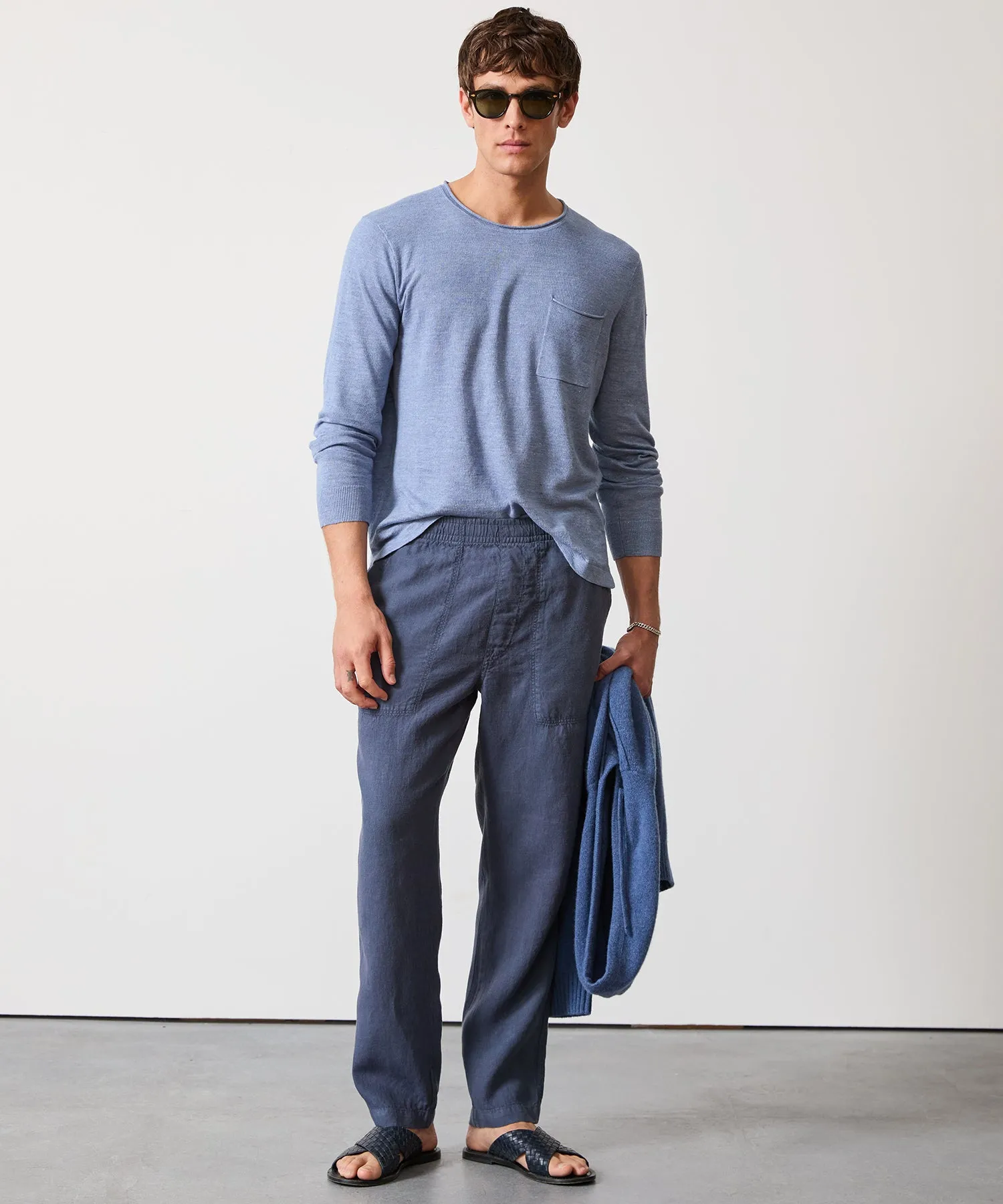 Linen Shore Sweater in Oil Blue