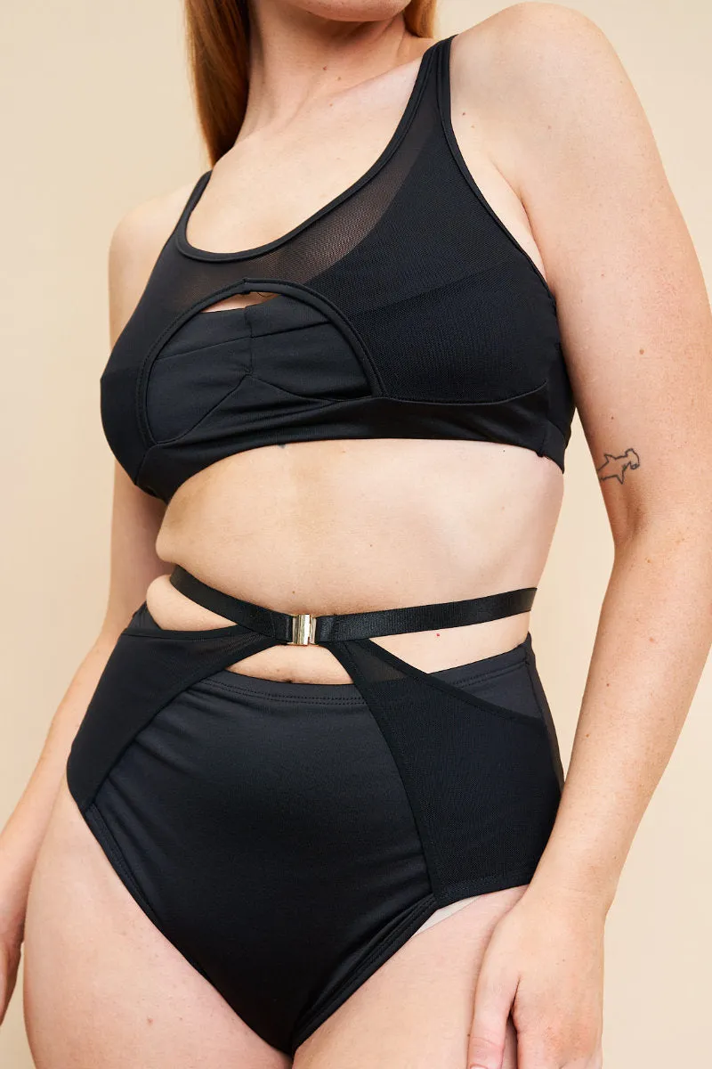 Lunalae Loretta Cut Out High Waisted Bottoms - Recycled Black