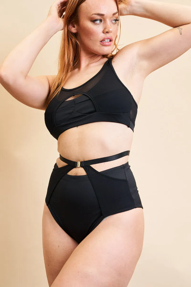 Lunalae Loretta Cut Out High Waisted Bottoms - Recycled Black