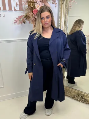 Macy Navy Double Breasted Lightweight Trench Coat