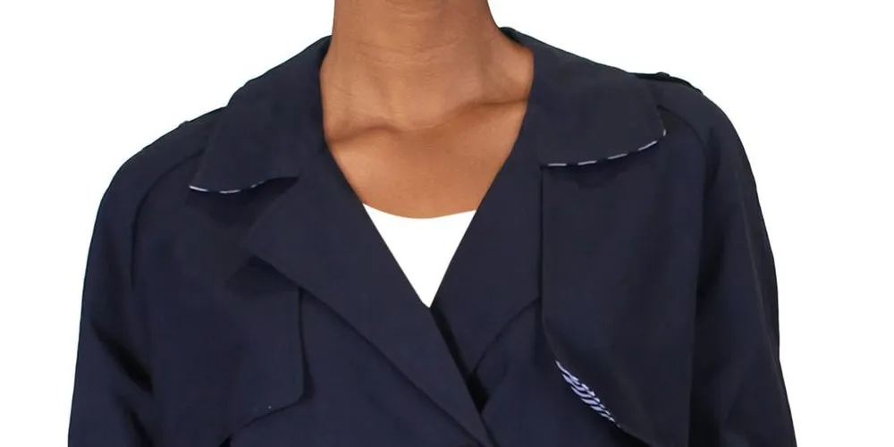 Maison Jules Women's Crop Cold Weather Trench Jacket Blue Size Small