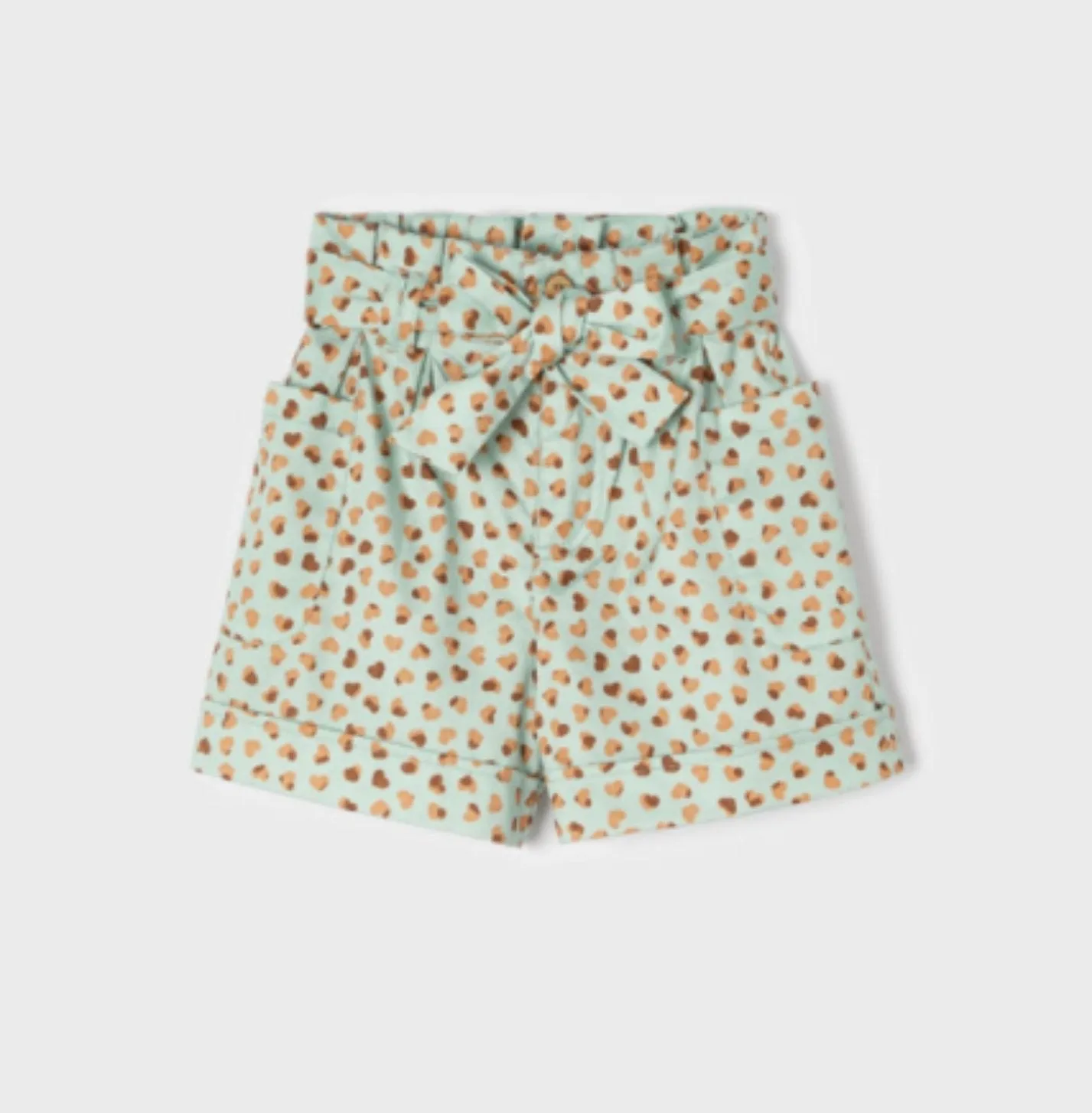 Mayoral Girls Jade & Gold Heart Printed Belted Dress Shorts