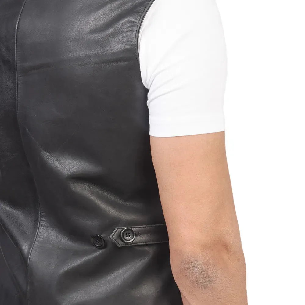 Mens Black Button Up Leather Vest