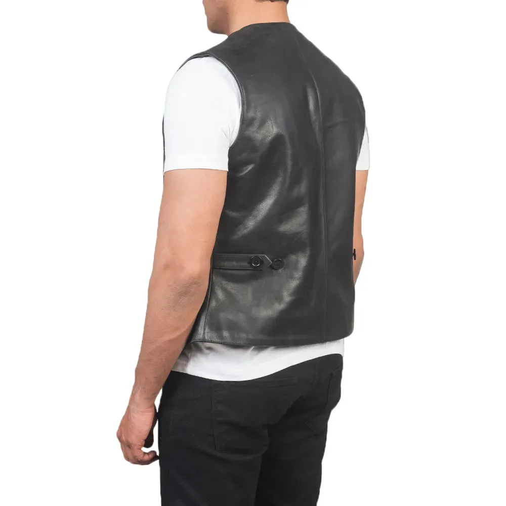 Mens Black Button Up Leather Vest