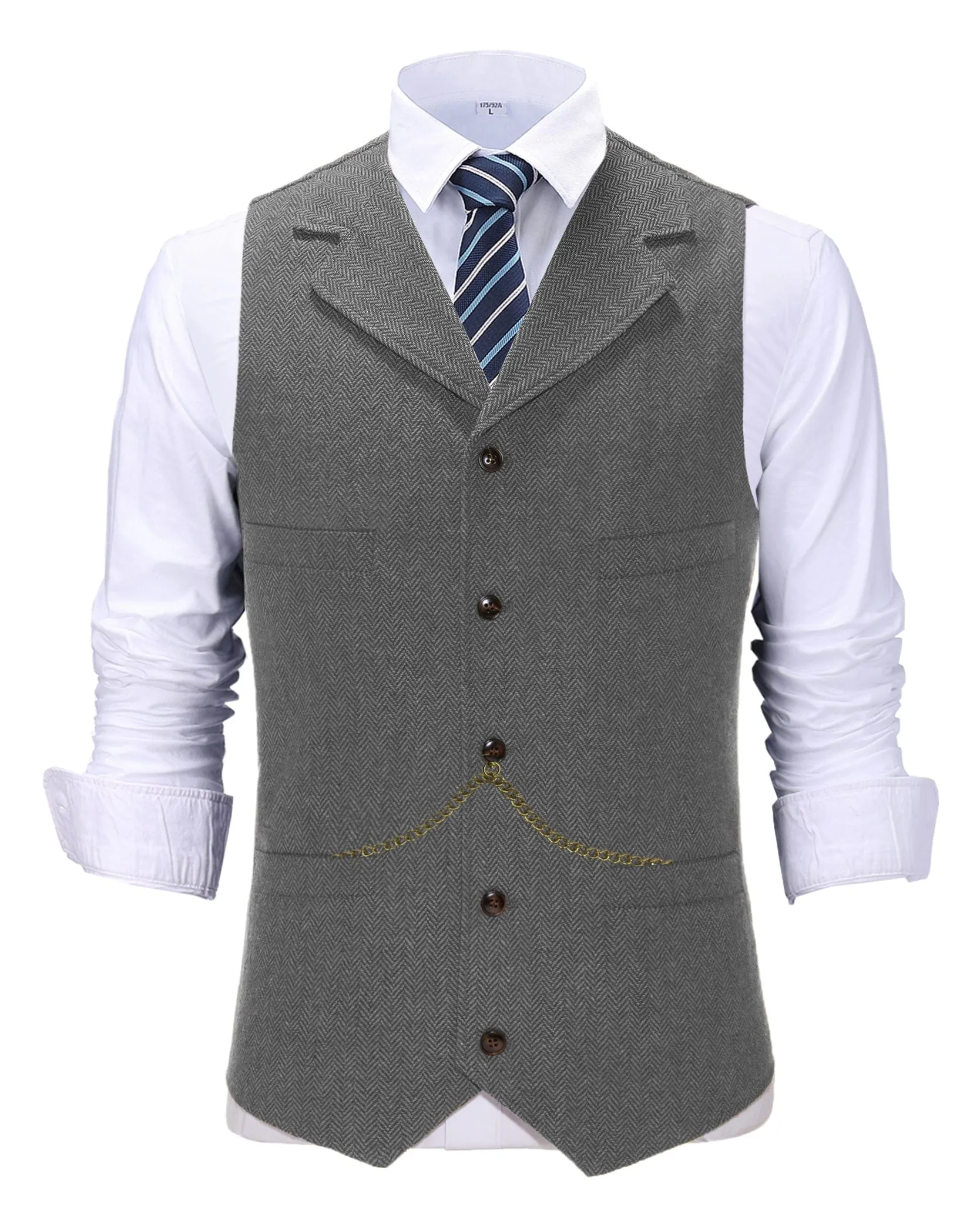 Men's Classic Slim Fit Tweed Herringbone Notch Lapel Suit Vest Waistcoat