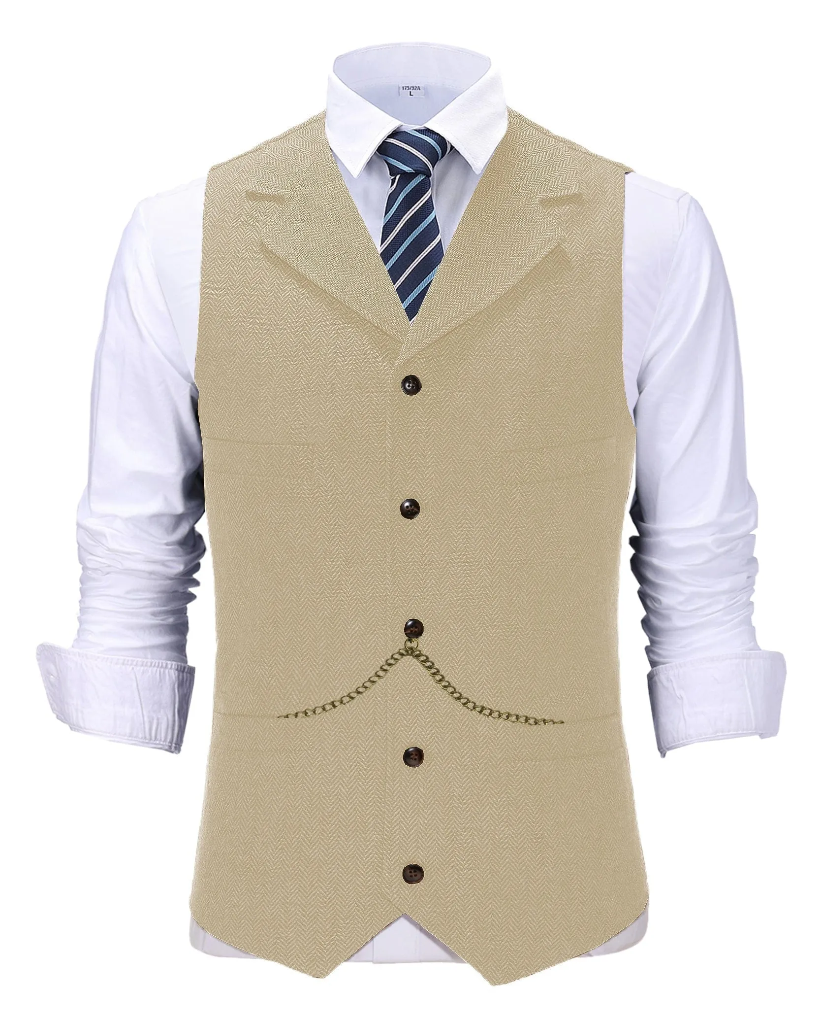 Men's Classic Slim Fit Tweed Herringbone Notch Lapel Suit Vest Waistcoat