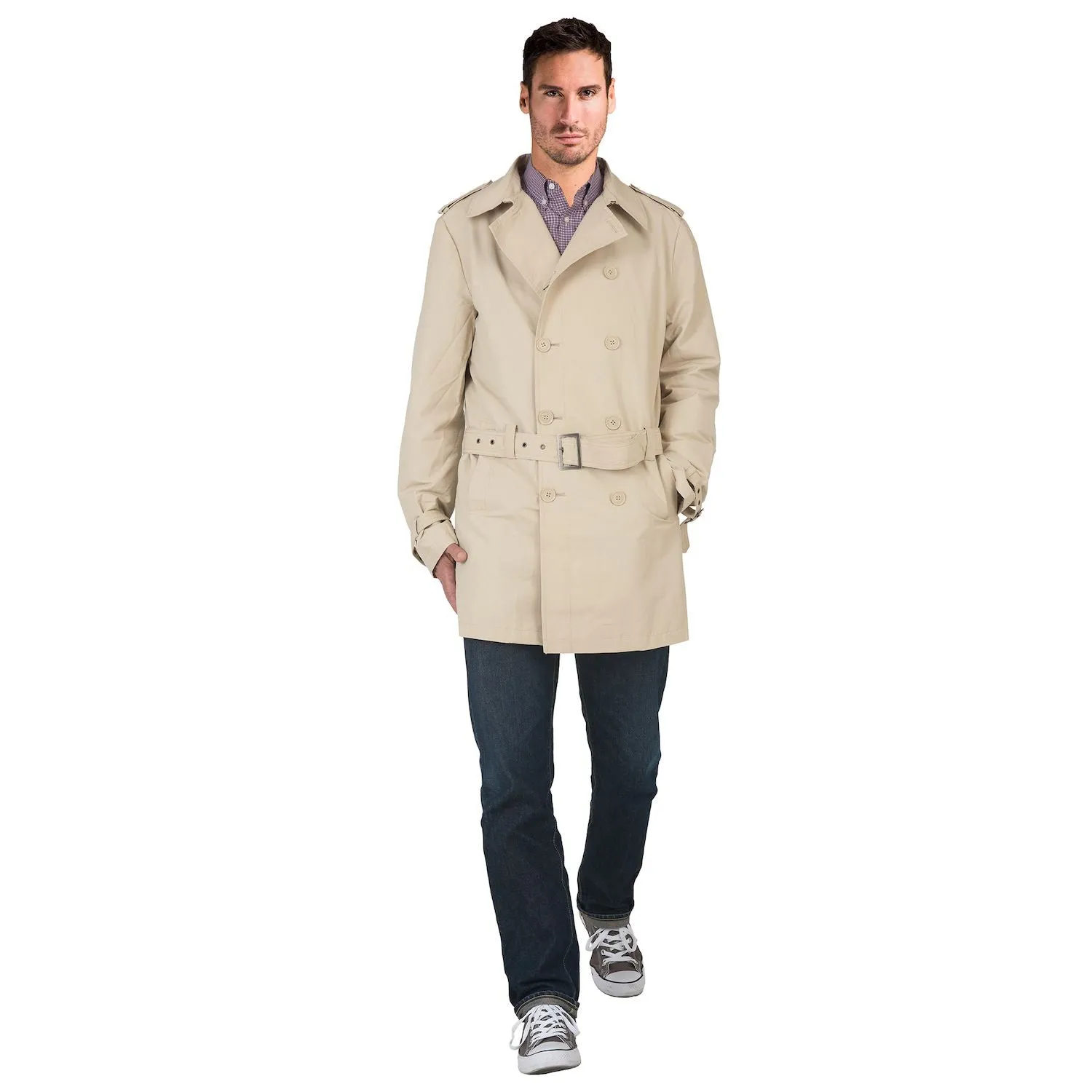 Men's double-breasted trench coat with belt Vibes