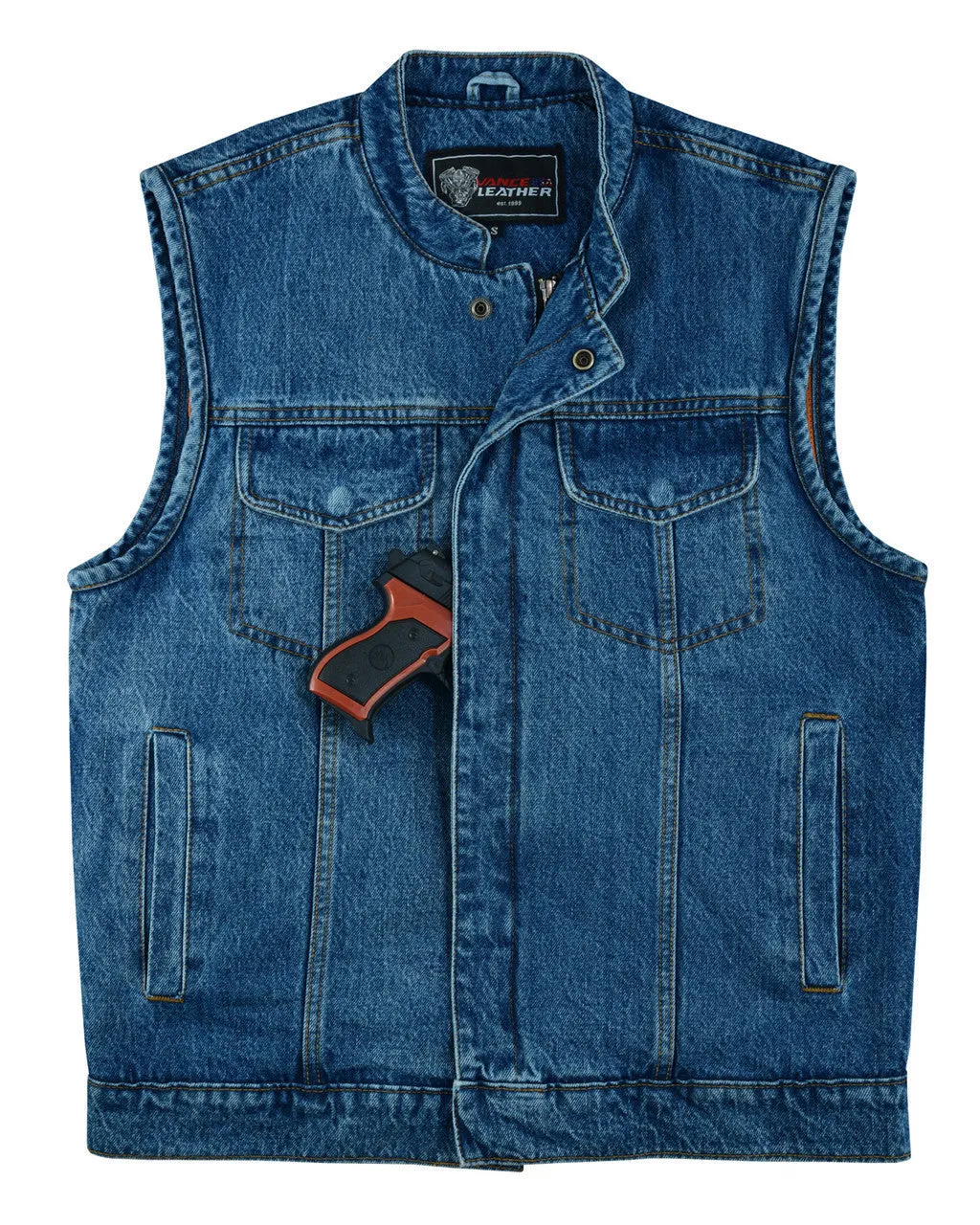 Mens Sky Blue Denim Club Vest w/ Concealed Carry