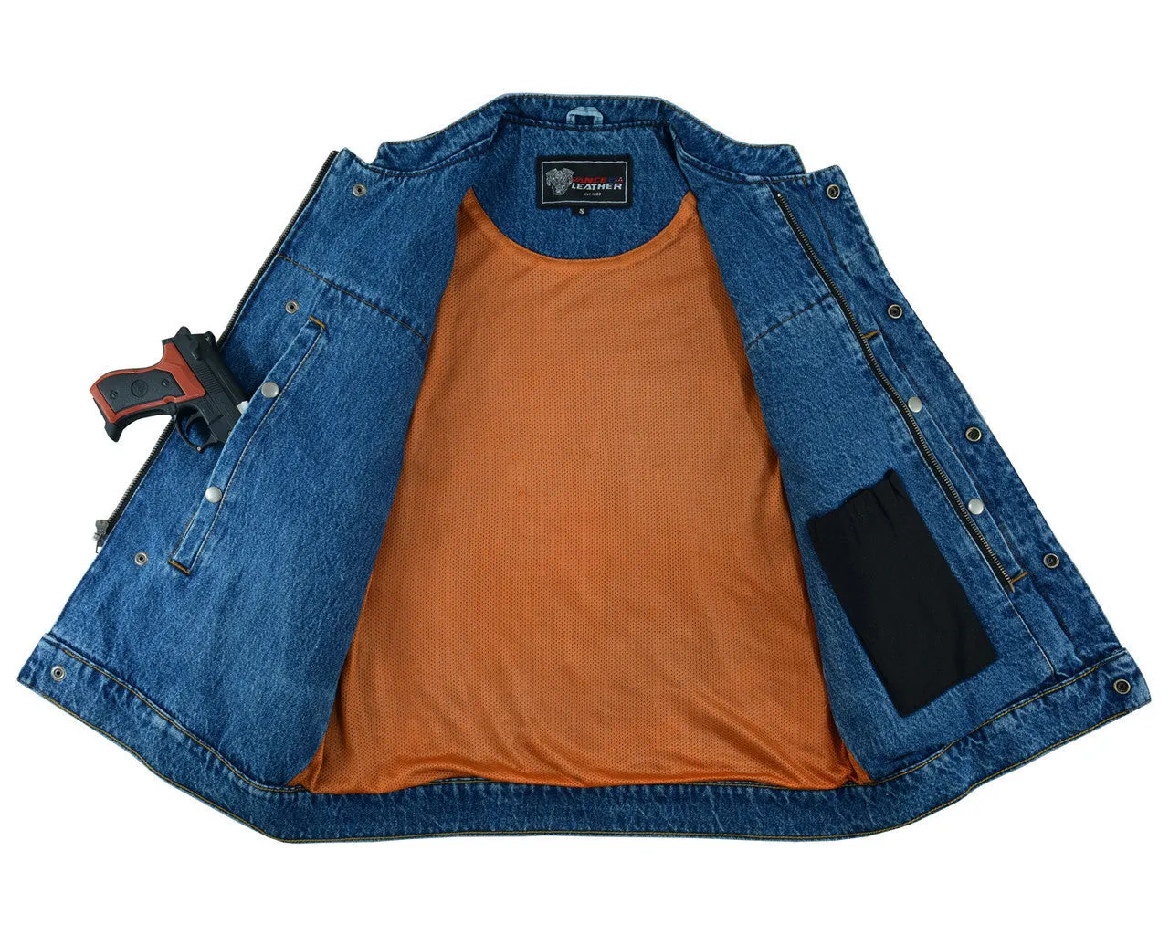 Mens Sky Blue Denim Club Vest w/ Concealed Carry