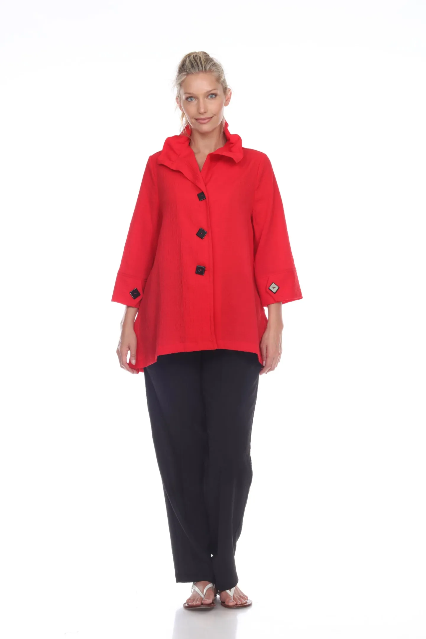 Moonlight Button Front Ruffled Collar Jacket in Red - 3035 SOL - Sizes M & XL