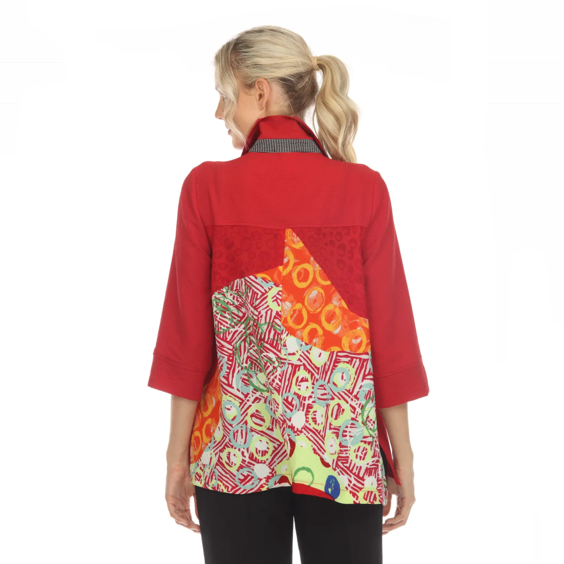 Moonlight Unique Patchwork Blouse/Jacket in Red - 3648-RD