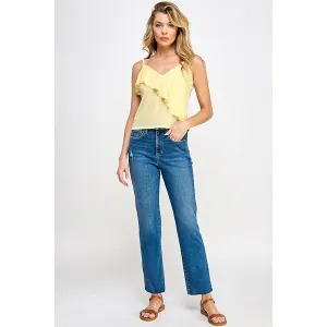 M.RISE SLIM STRAIGHT W/RAW CUT HEM IN MEDIUM WASH