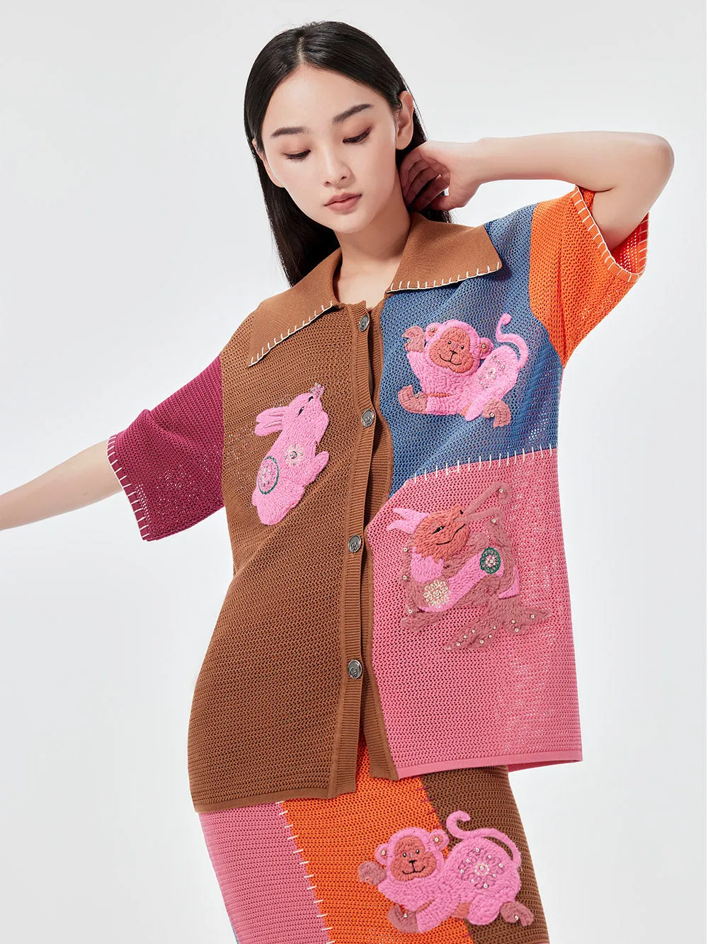 MUKZIN Multi-color Patchwork Knitted Shirt