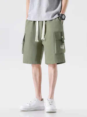 Multi-Picket Solid Color Drawstring Cargo Shorts