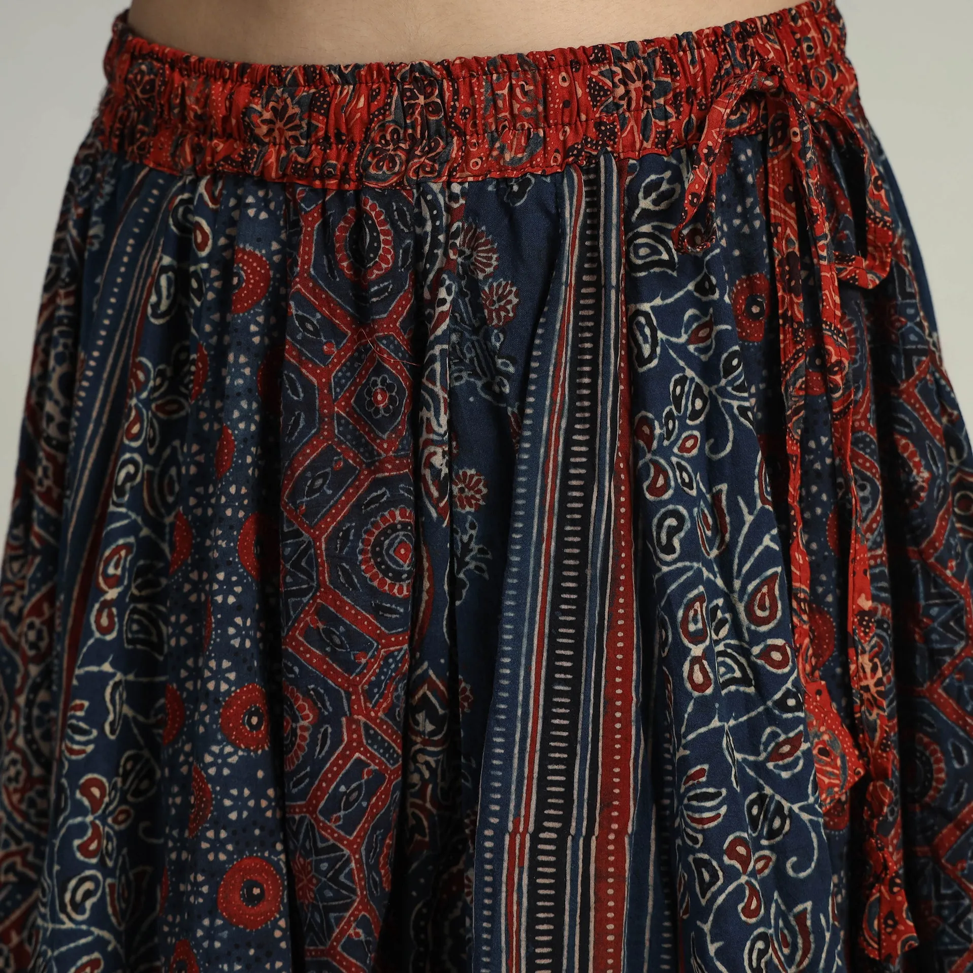 Multicolor - Kutch Block Printed 24 Kali Cotton Long Skirt 28