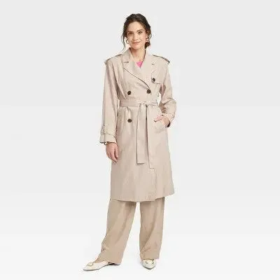 New - Women's Linen Trench Coat - A New Day Tan M