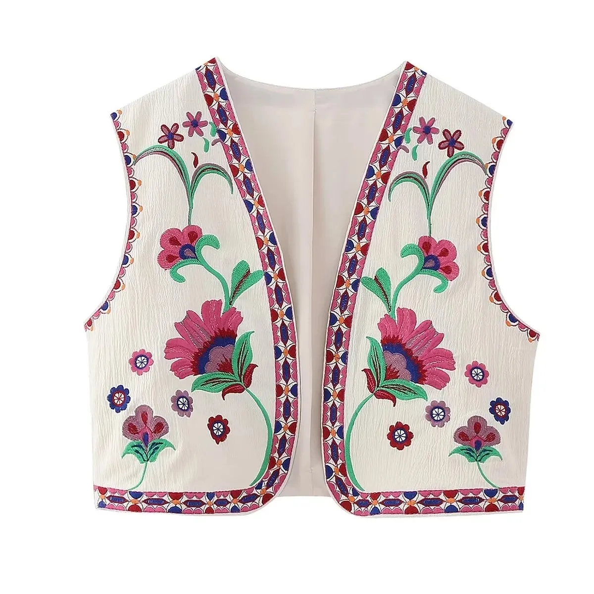 Nlzgmsj Vintage Flower Embroidery Vest Jackets Women 2023 Summer V Neck Cardigan Shirts Boho Loose Vest Female Tops