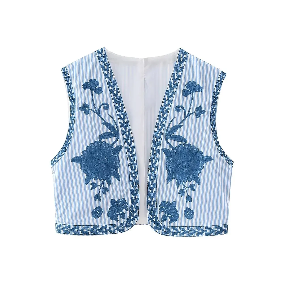 Nlzgmsj Vintage Flower Embroidery Vest Jackets Women 2023 Summer V Neck Cardigan Shirts Boho Loose Vest Female Tops