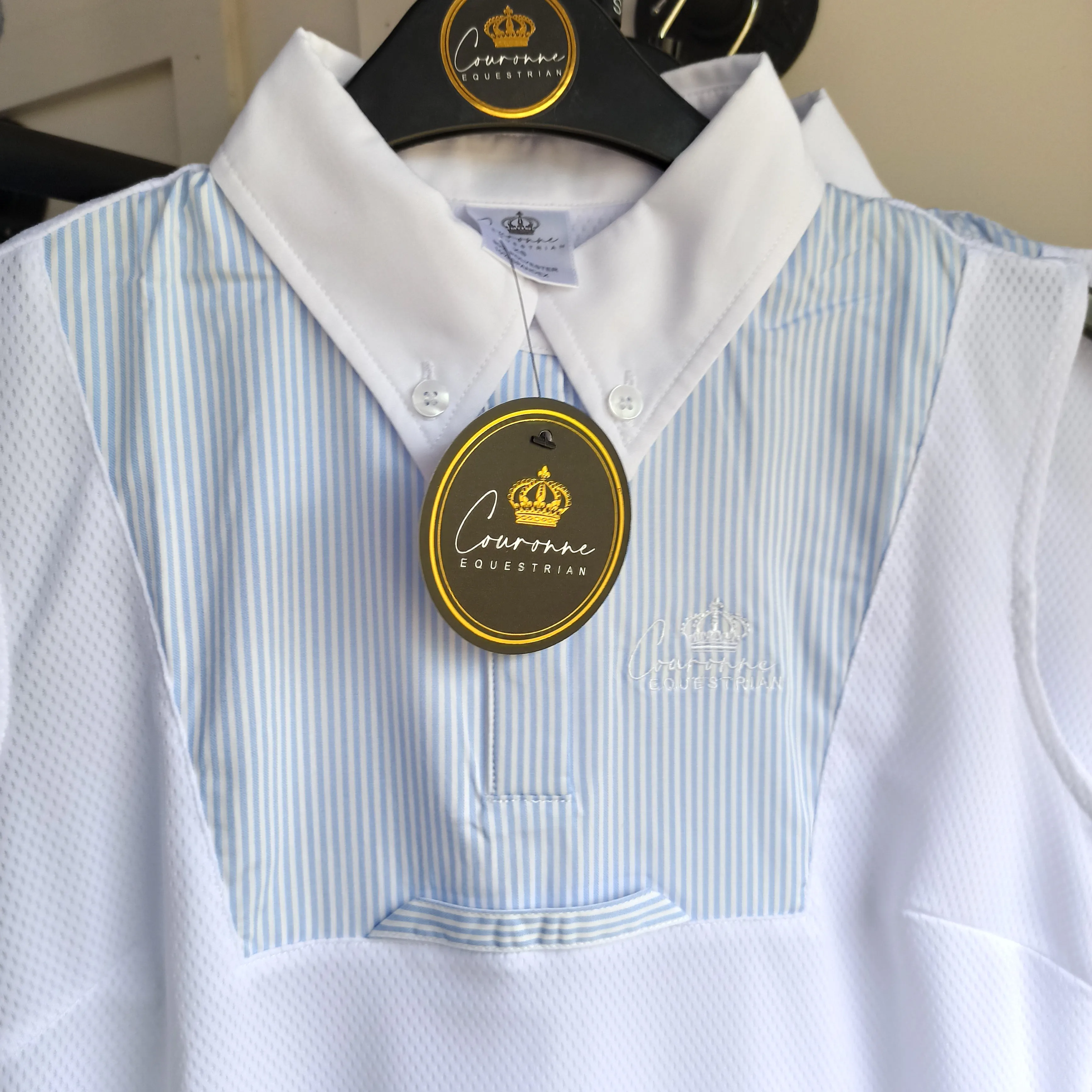 Ophelia Sleeveless Competition Shirt- Blue & White Pinstripe