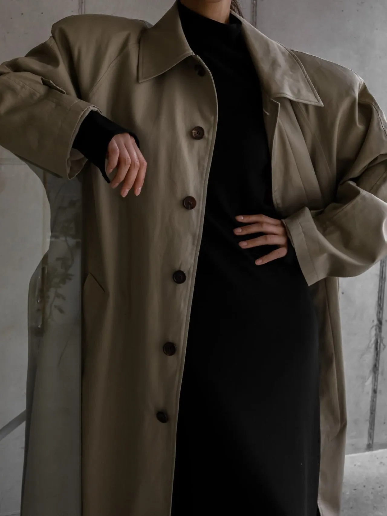 PADDED DETAIL OVERSIZED DOUBLE BREASTED TRENCH COAT