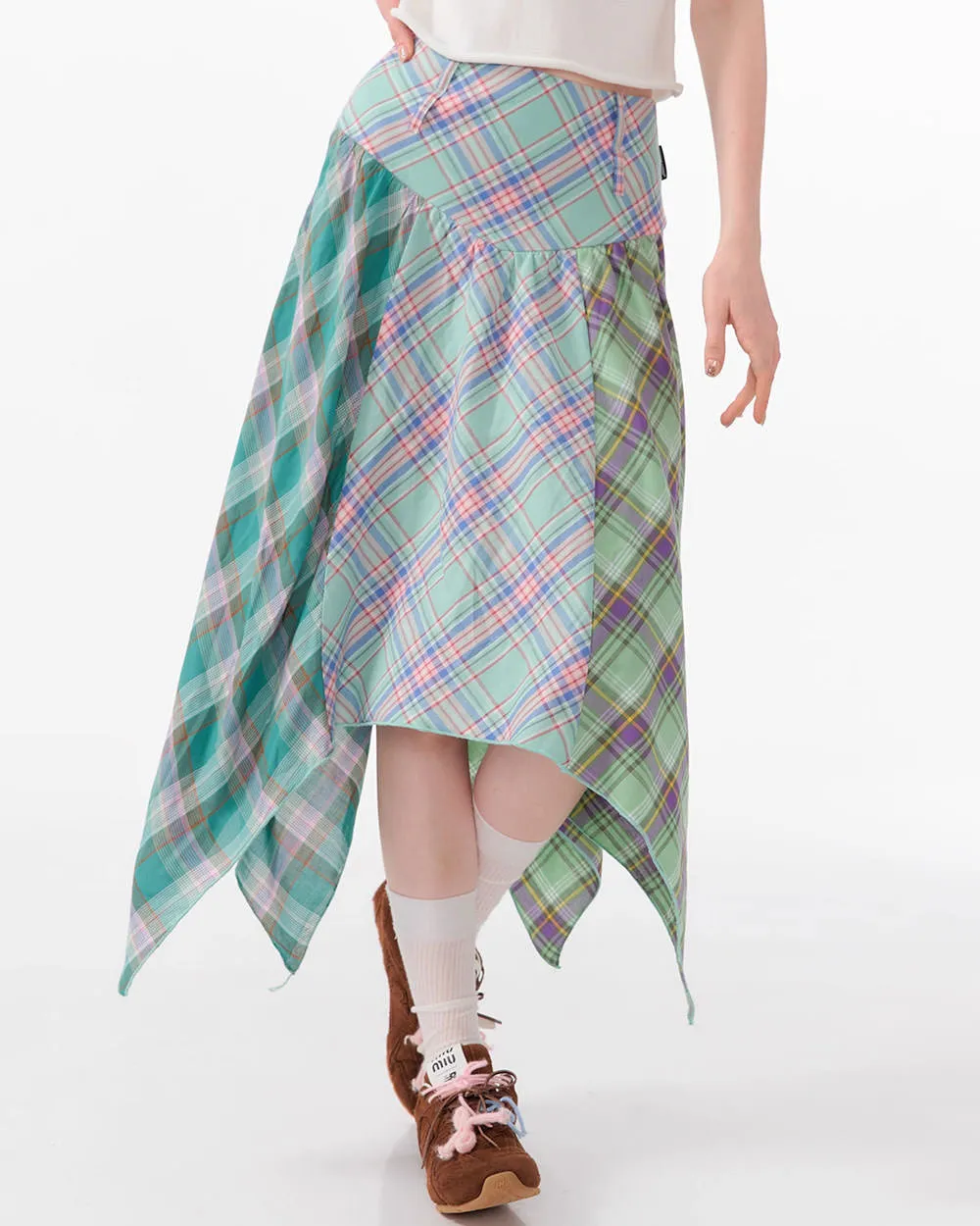 Patchwork Midi Plaid Skirt