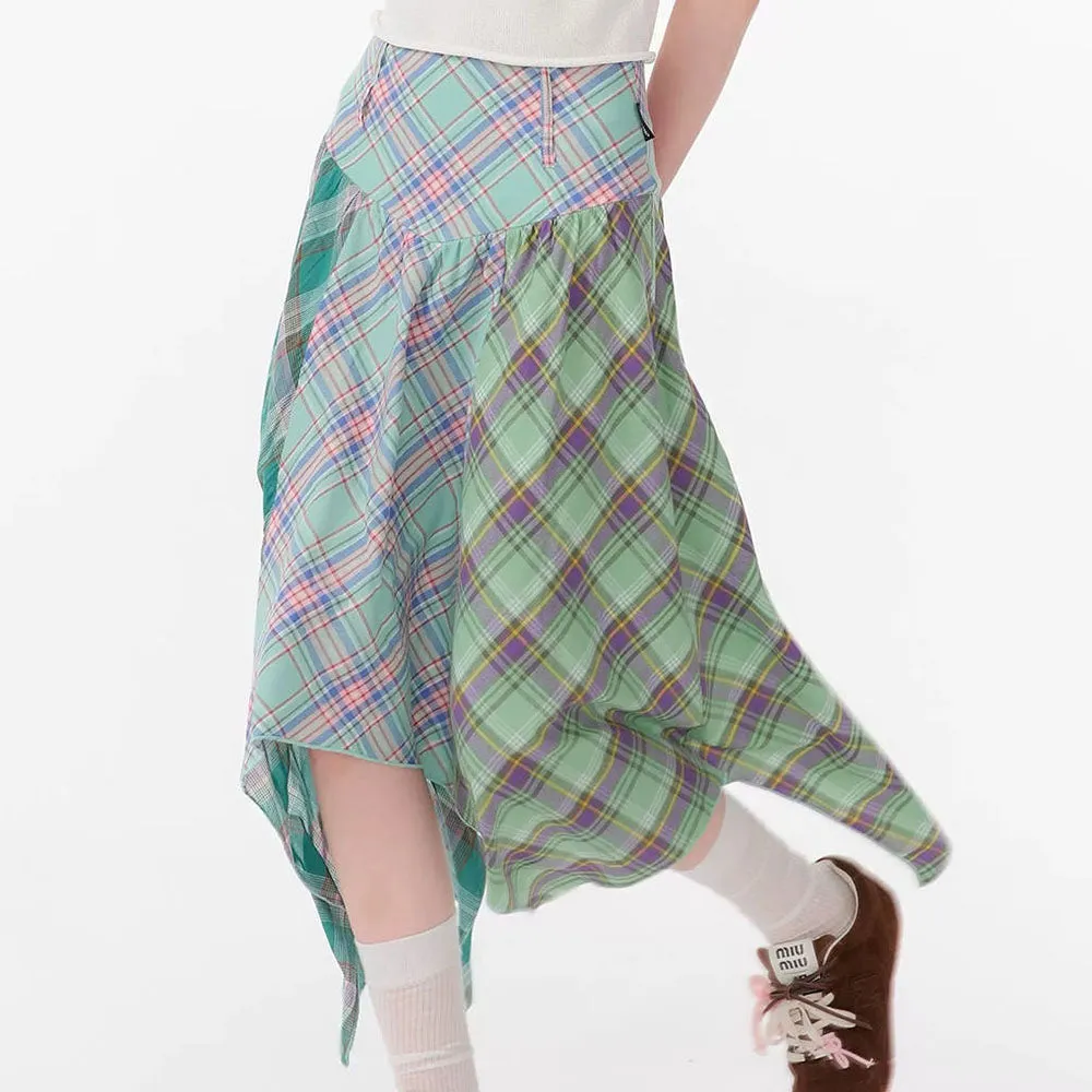 Patchwork Midi Plaid Skirt