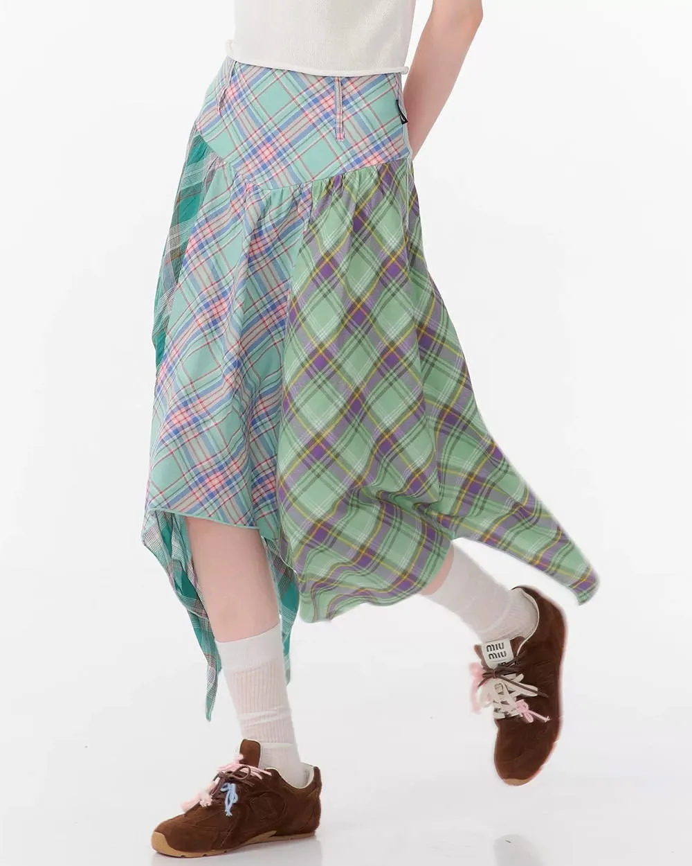 Patchwork Midi Plaid Skirt