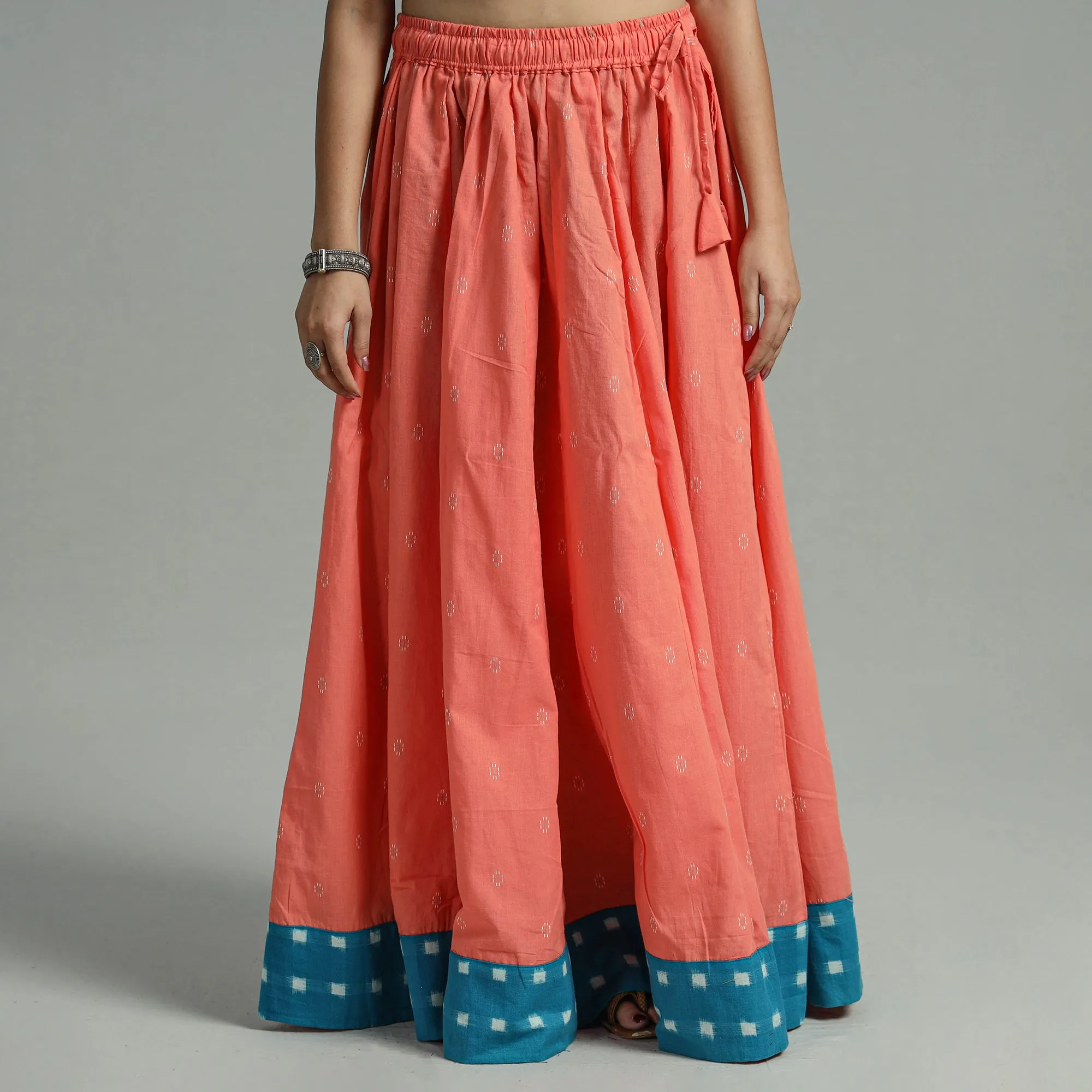 Peach - Jacquard Patchwork 24 Kali Cotton Long Skirt 30