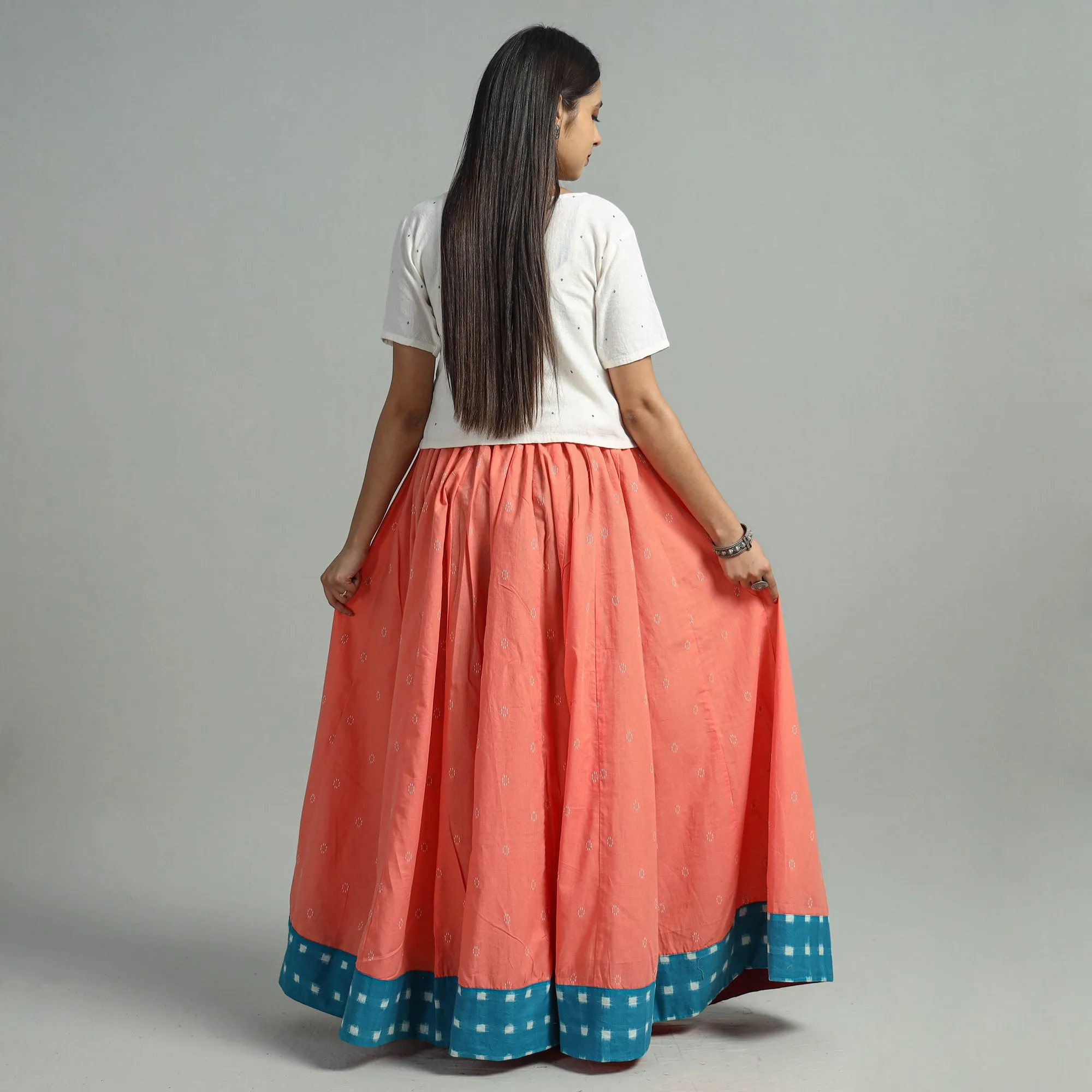 Peach - Jacquard Patchwork 24 Kali Cotton Long Skirt 30