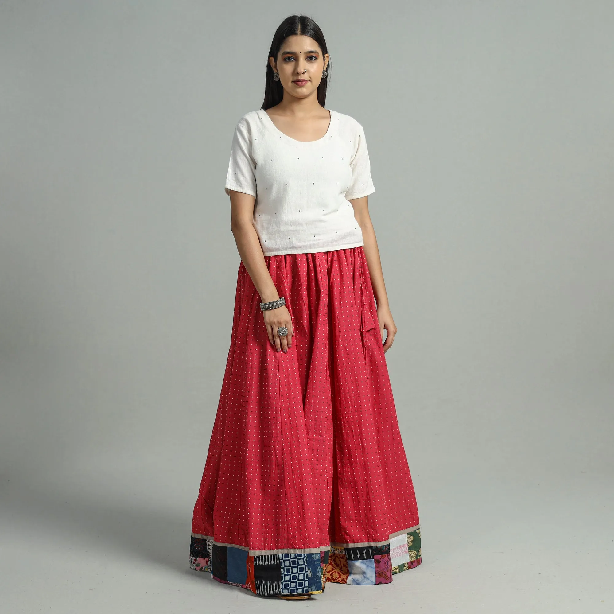 Pink - Jacquard Patchwork 24 Kali Cotton Long Skirt 35