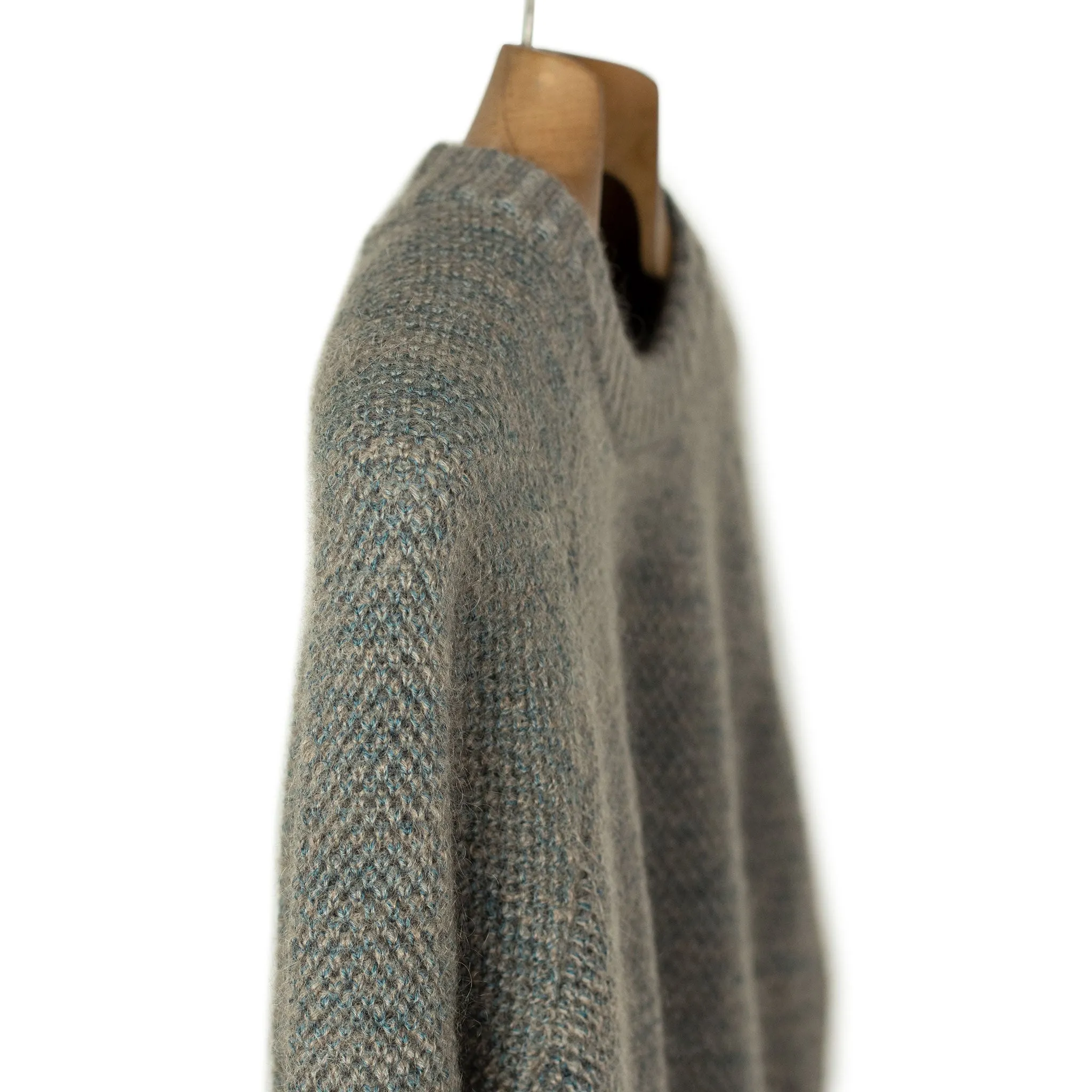 "Boucle" crewneck raglan sweater in "Foggy" wool mohair birdseye