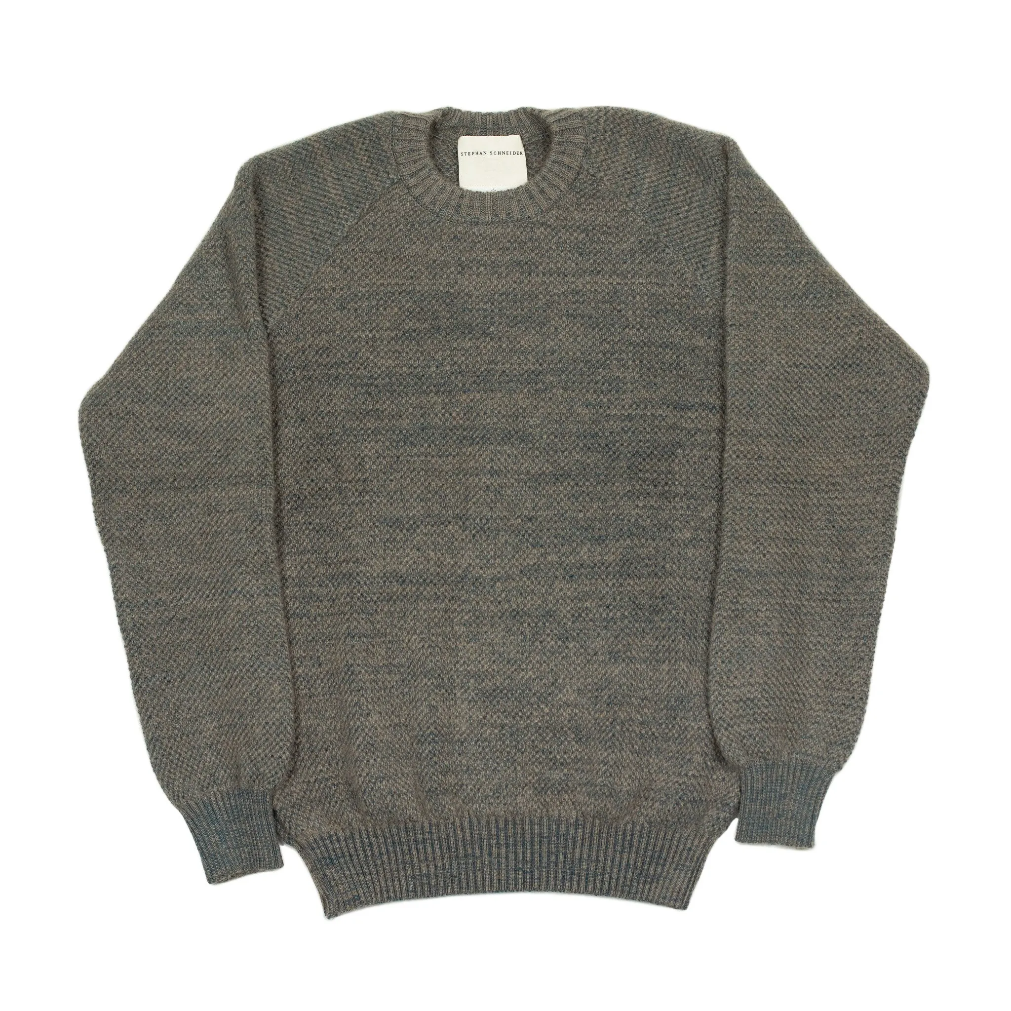 "Boucle" crewneck raglan sweater in "Foggy" wool mohair birdseye