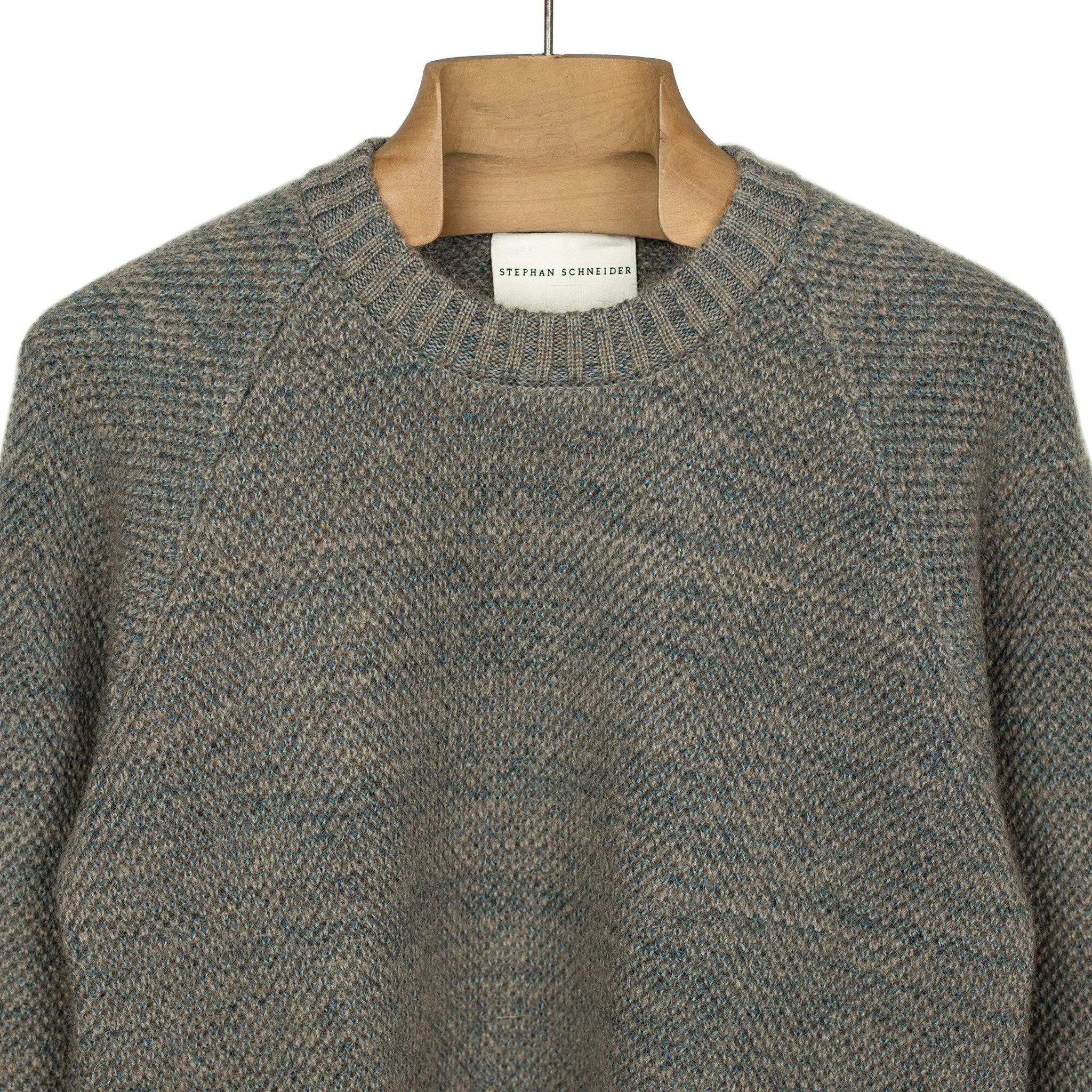 "Boucle" crewneck raglan sweater in "Foggy" wool mohair birdseye