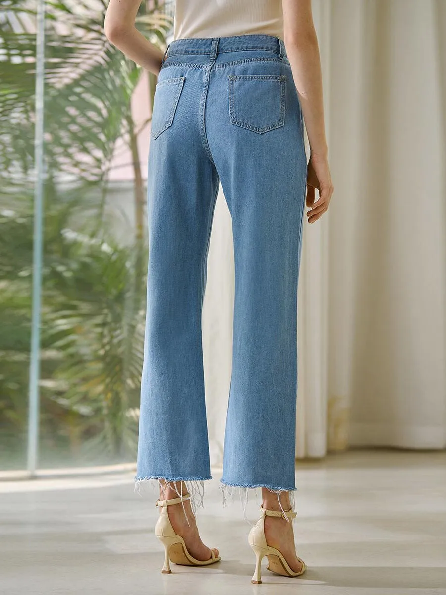 Raw Hem Straight Leg Jeans