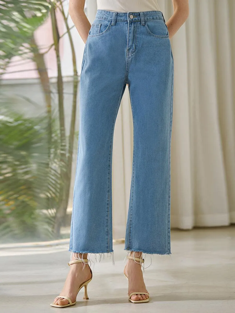 Raw Hem Straight Leg Jeans