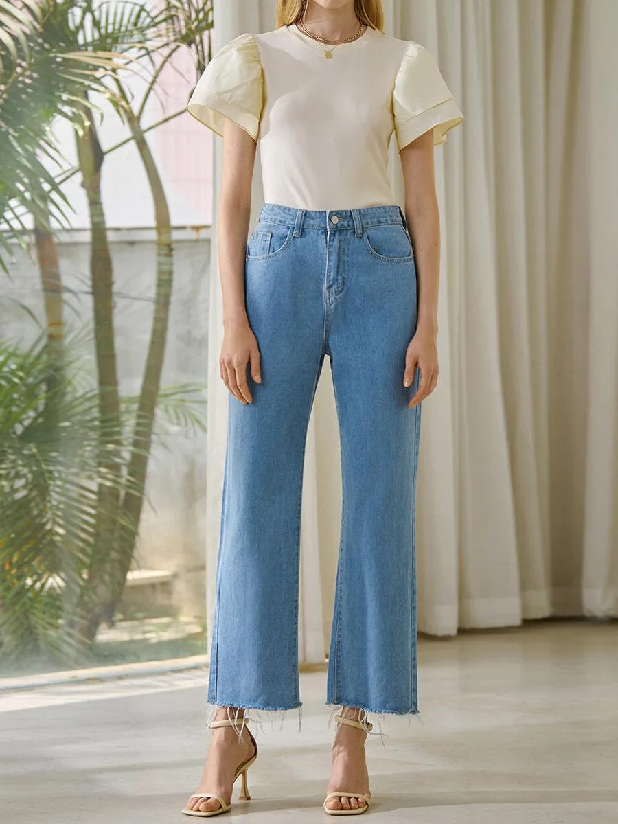 Raw Hem Straight Leg Jeans