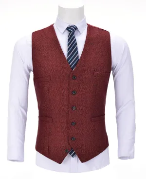 Red Herringbone V Neck Waistcoat