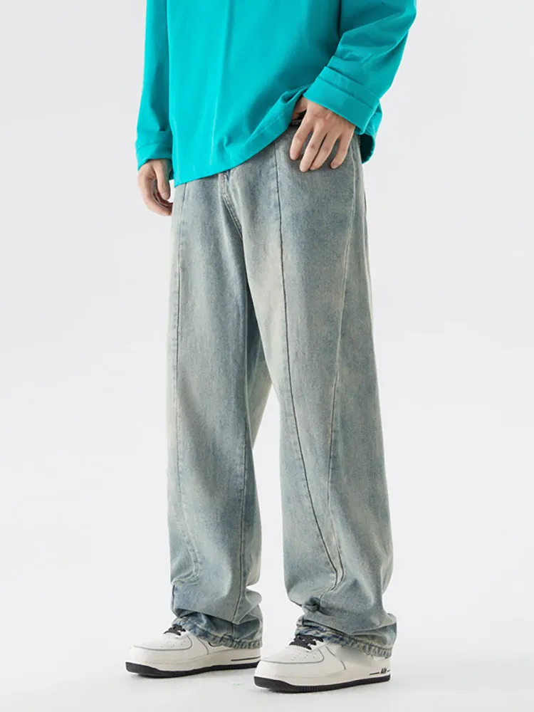 Retro Solid Color Straight-Leg Jeans