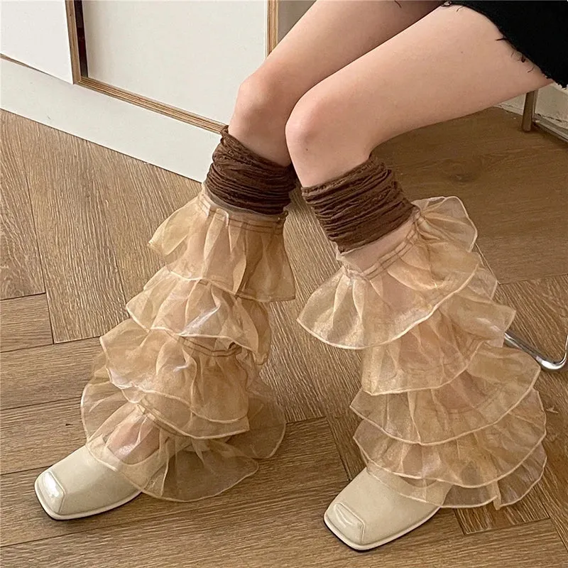 Ruffle Mesh Leg Warmers