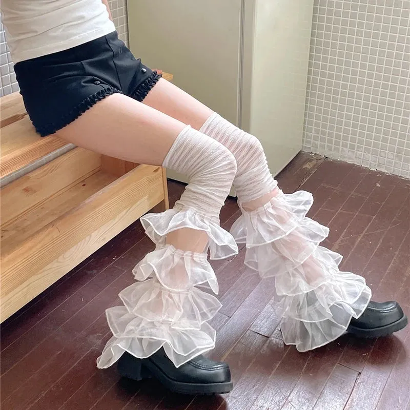 Ruffle Mesh Leg Warmers