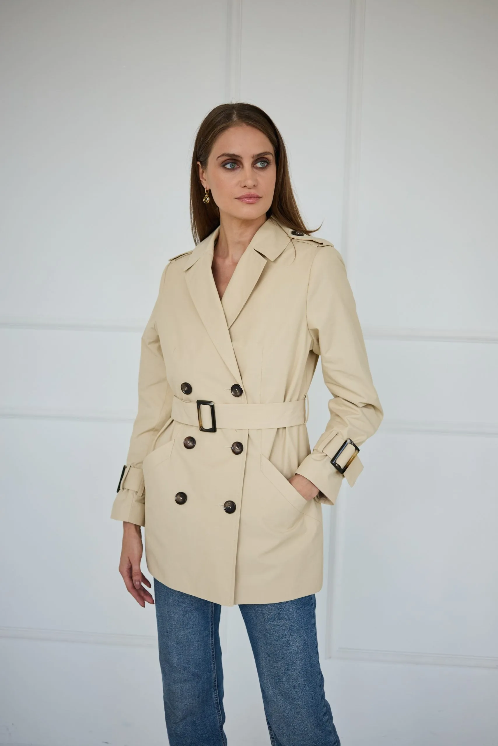 Short Trench Coat Light Beige