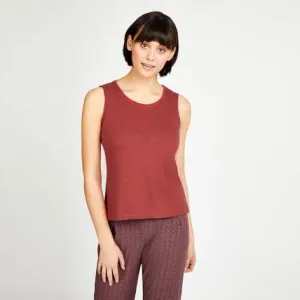 Sleeveless Scoop Neck Embroidered Slub Linen Top