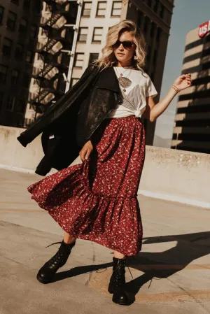 Tiara Floral Midi Skirt in Brick