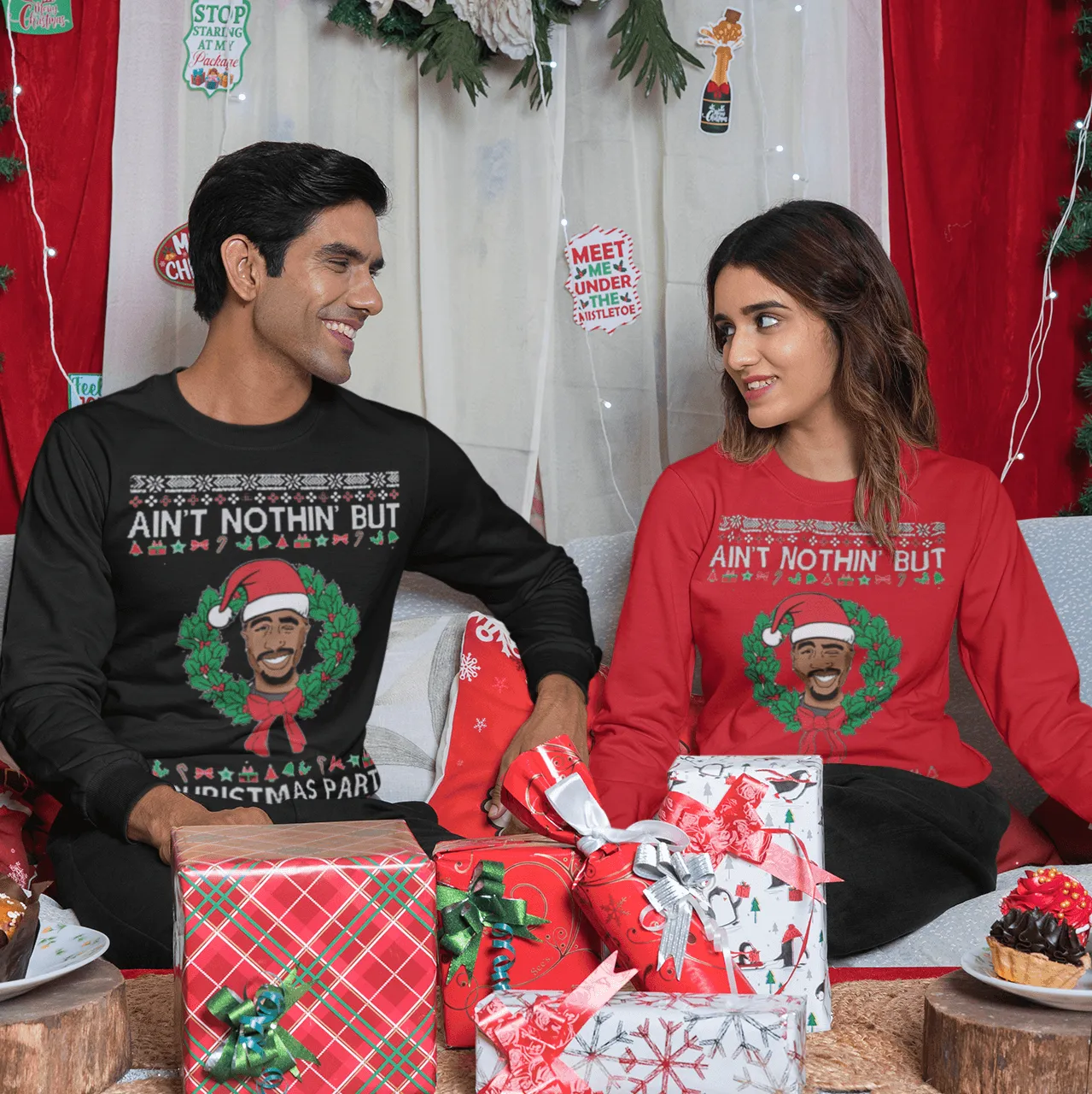 Ugly Christmas Crewneck Graphic Sweatshirt  Aint Nothing But a Christmas Party