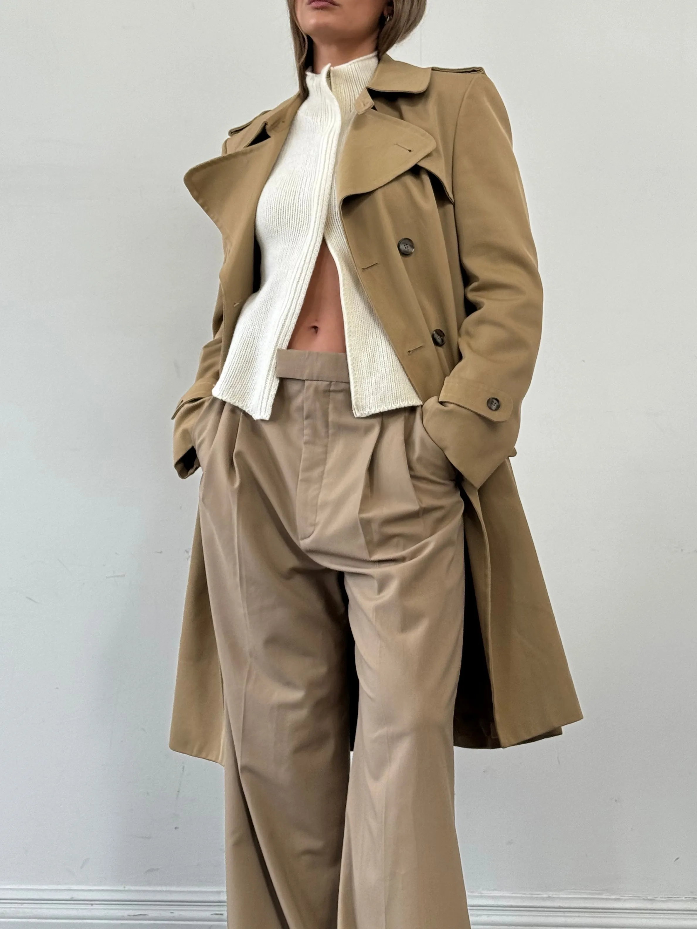 Vintage Wool Double Breasted Trench Coat - L