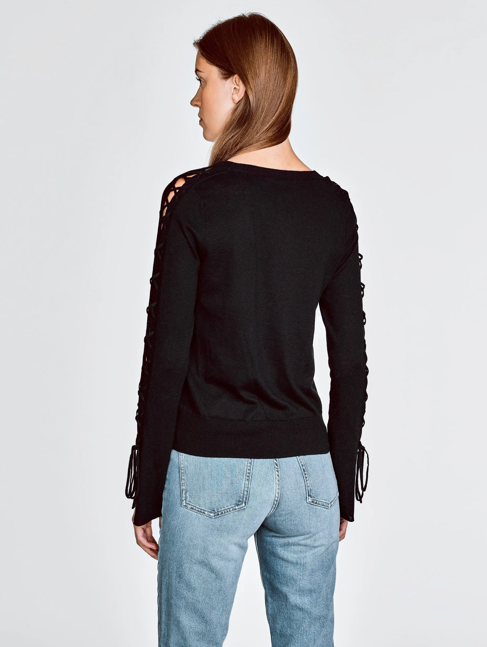 White   Warren - Laced Sleeve Crewneck in Black