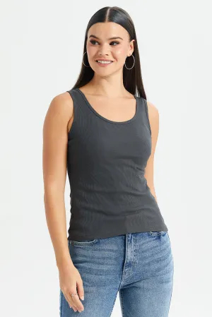 Women Charcoal Ribbed Vest