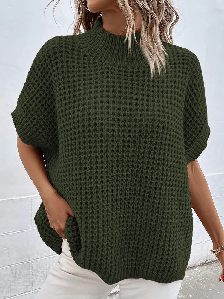 Women's Mock Neck Batwing Short Sleeve Pullover Sweater Loose Oversized Knit Jumper Tops