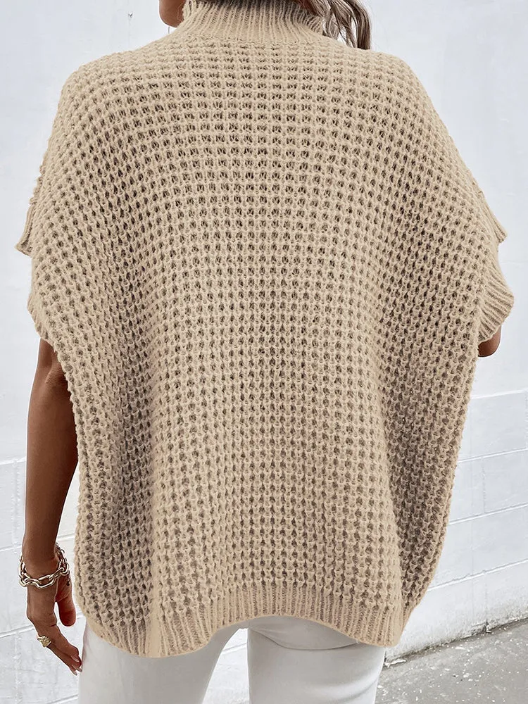 Women's Mock Neck Batwing Short Sleeve Pullover Sweater Loose Oversized Knit Jumper Tops