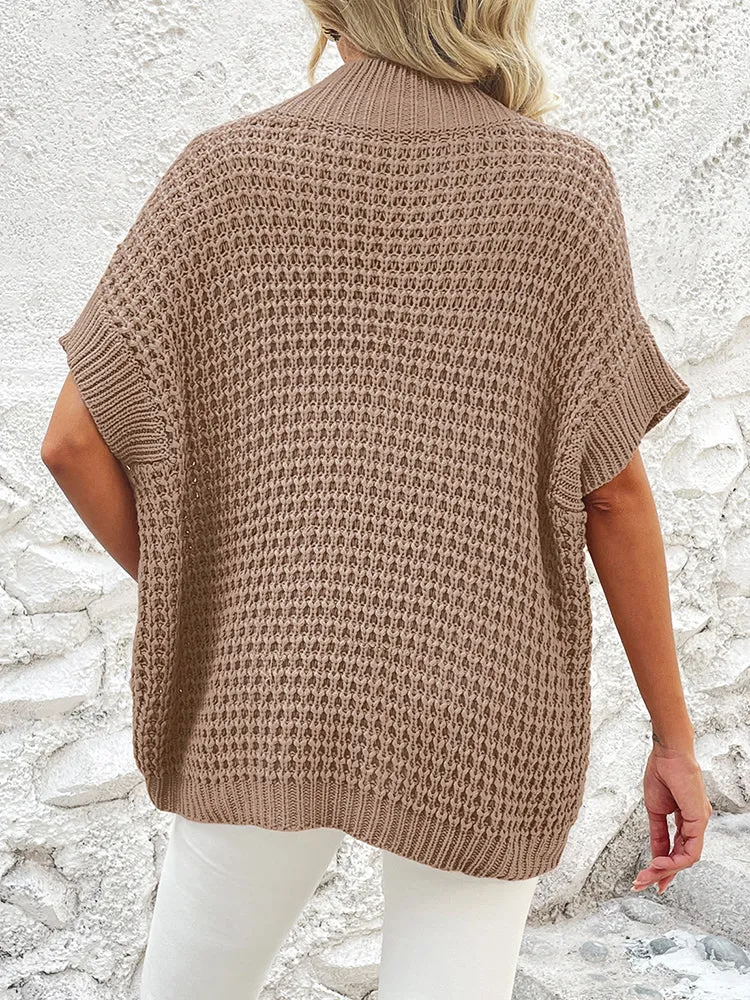 Women's Mock Neck Batwing Short Sleeve Pullover Sweater Loose Oversized Knit Jumper Tops